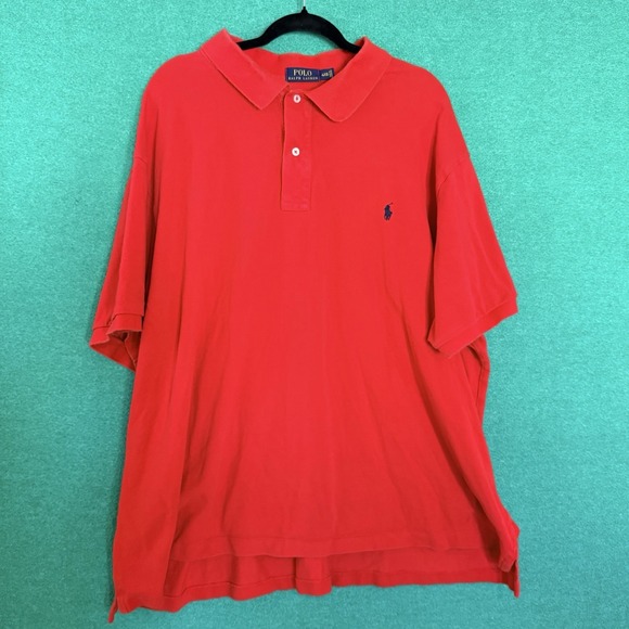 Polo Ralph Lauren Mens Red Polo Shirt Cotton 4XB  Blue Pony Logo Short Sleeve - Picture 3 of 5
